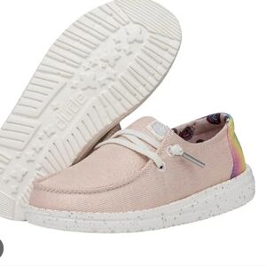 Hey Dude Wendy Youth Sparkle Pink Silver Size Y6 W7 slip on Casual Shoes